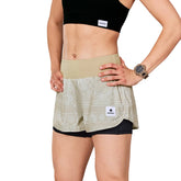 Saysky WMNS Paisley 2in1 Pace Shorts 3", Beige Paisley AOP